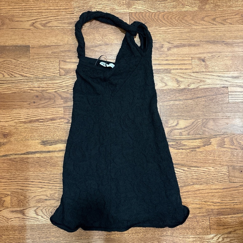 Zara Black Textured twist strap dress